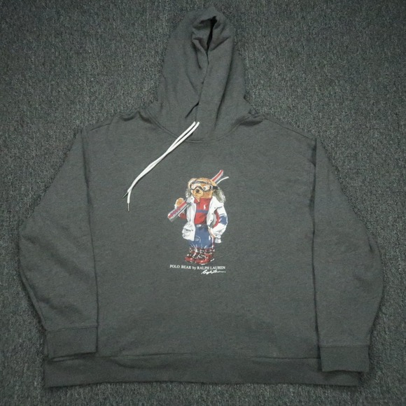 Polo Ralph Lauren Hoodie Mens 4XL Big Gray Ski Bear Pullover Hooded 4XB